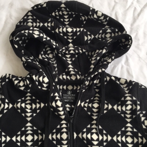 Volcom Fleece Full Zip Jacket Full Zipper Hoodie B&W Size Small Sweatshirt Coat - Picture 4 of 6